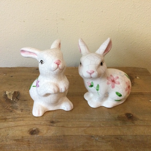 VTG Ks Collection Porcelain Bunny Rabbit w/Crazed Pattern 4” Set of 2 - Picture 1 of 7